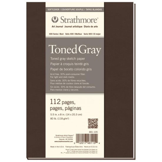 Strathmore A5+ Toned Gray Sketch Soft cover (14X20.3 CM x 112 sheets) 89 g/m2 Gray paper color 400 Series (5.5*8 IN)